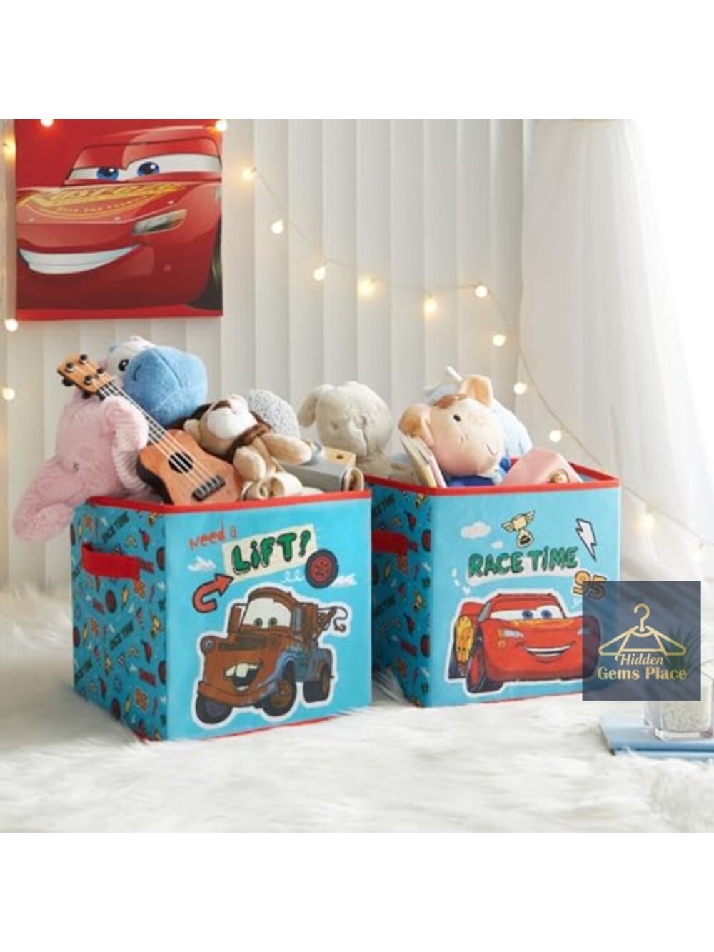 Disney Cars Storage Cubes Set of 2 Durable Fabric Bins with Handles